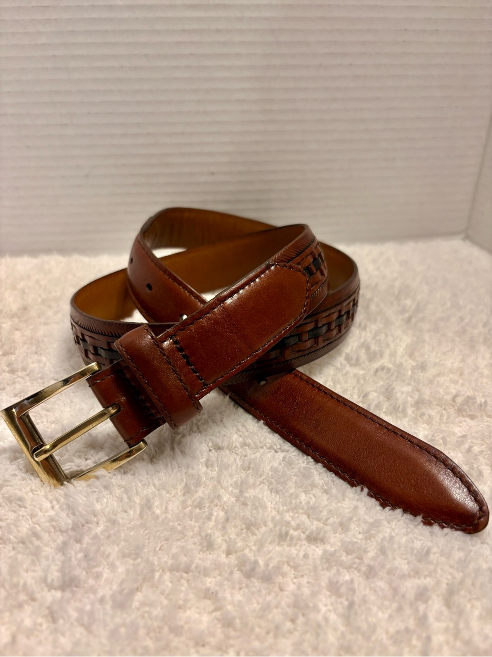 Cole Haan Men’s Woven Leather Belt in Brown/Black Size 34